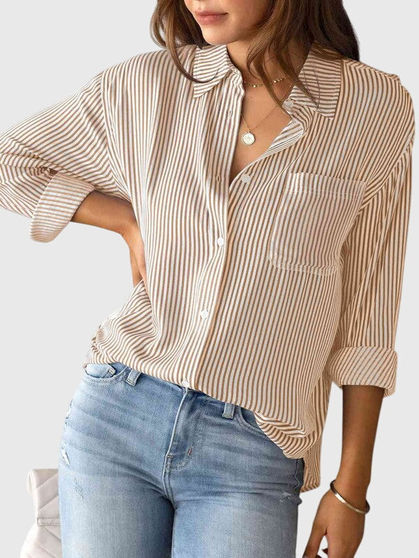 Dames Blouse Gestreept met Strik en Kraag