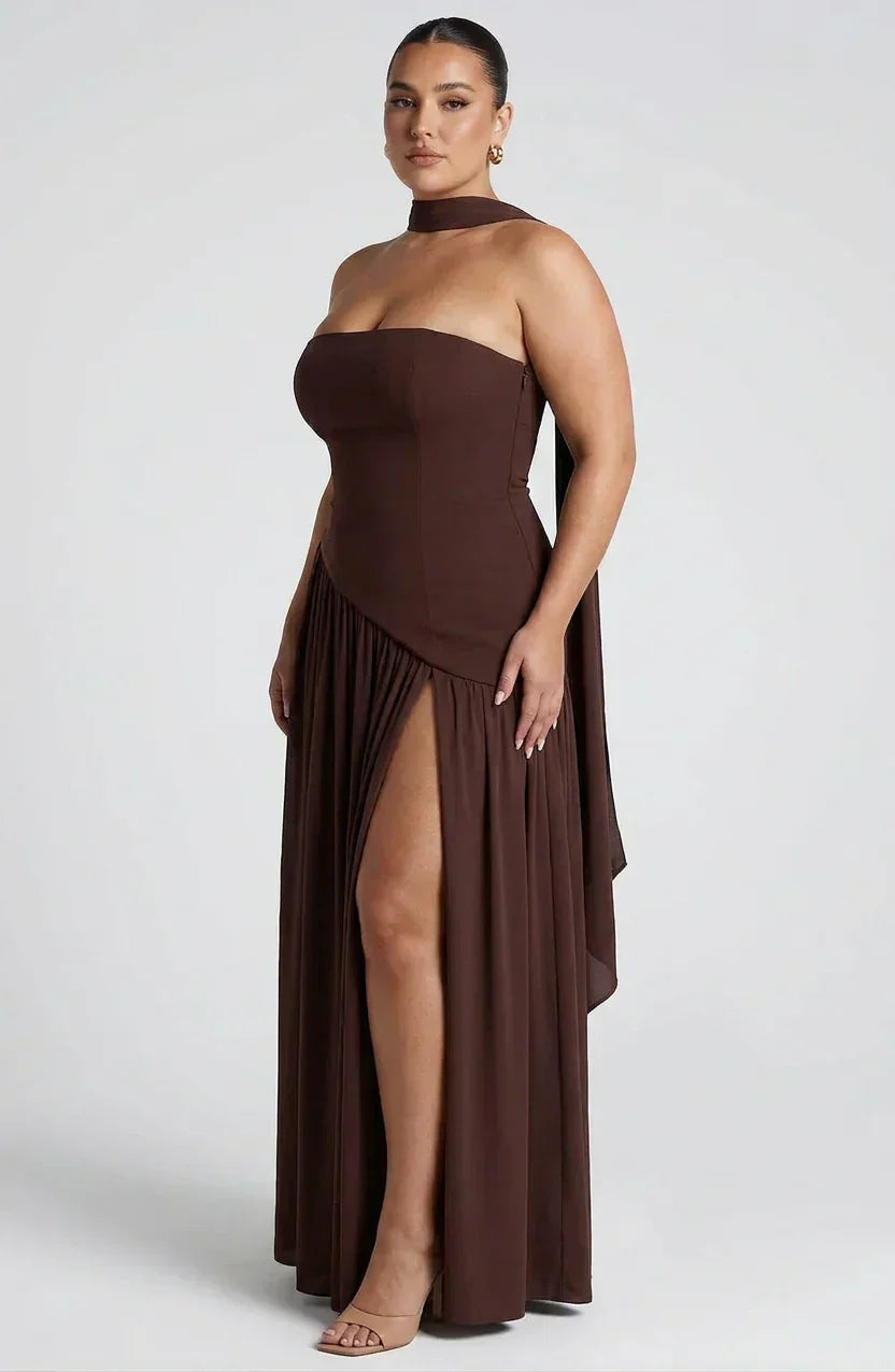 Dames Maxi Jurk Strapless met Hoge Split