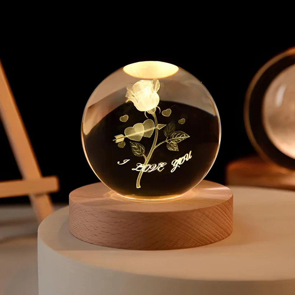 Lichtgevende Kristallen Bol met 3D Gravure Nachtlampje