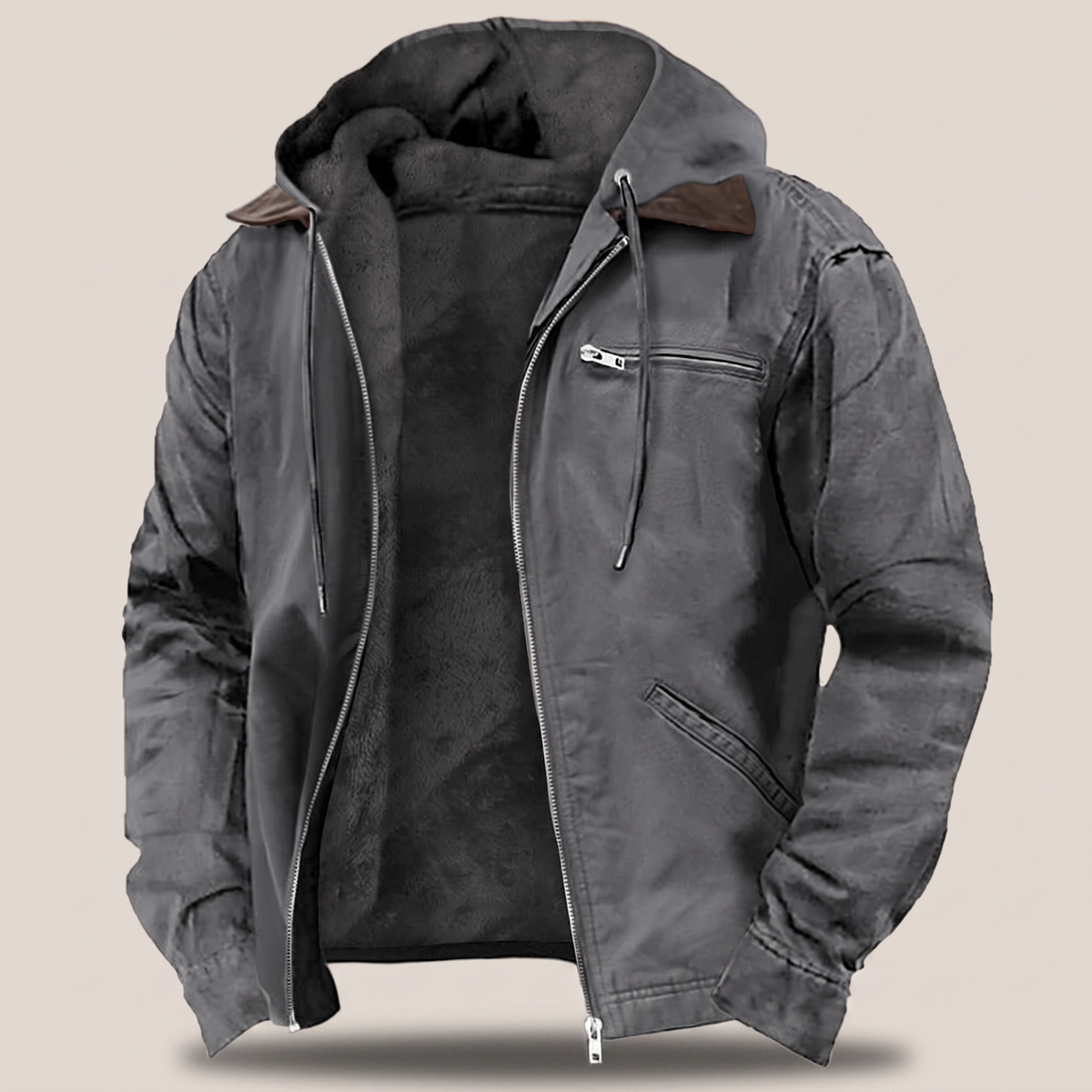 Heren Winterjas met Capuchon - Canvas met Fleecevoering