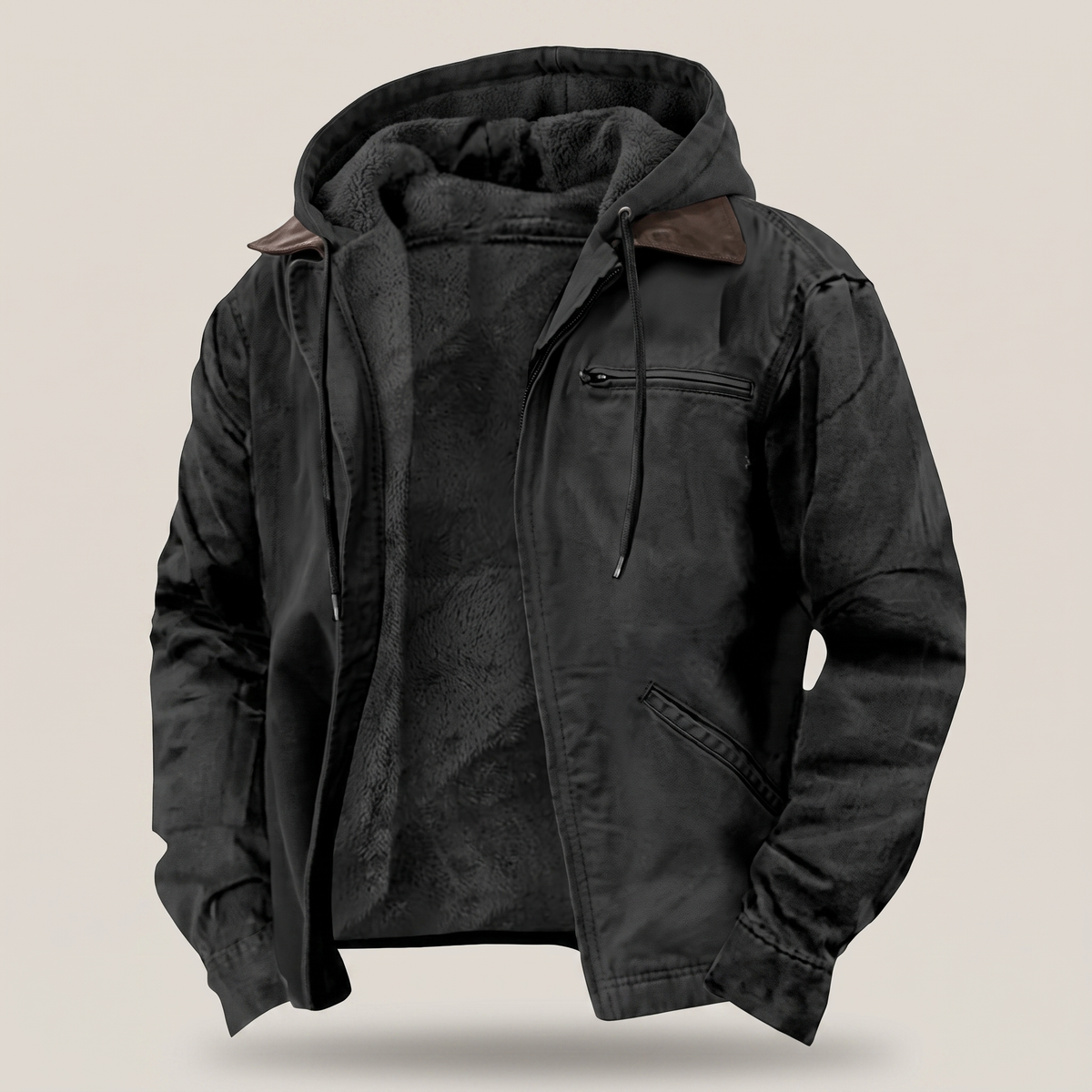 Heren Winterjas met Capuchon - Canvas met Fleecevoering