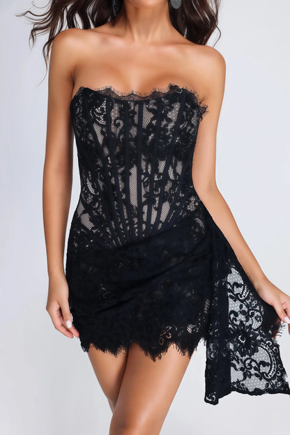 Esmée - Strapless Kanten Mini Jurk