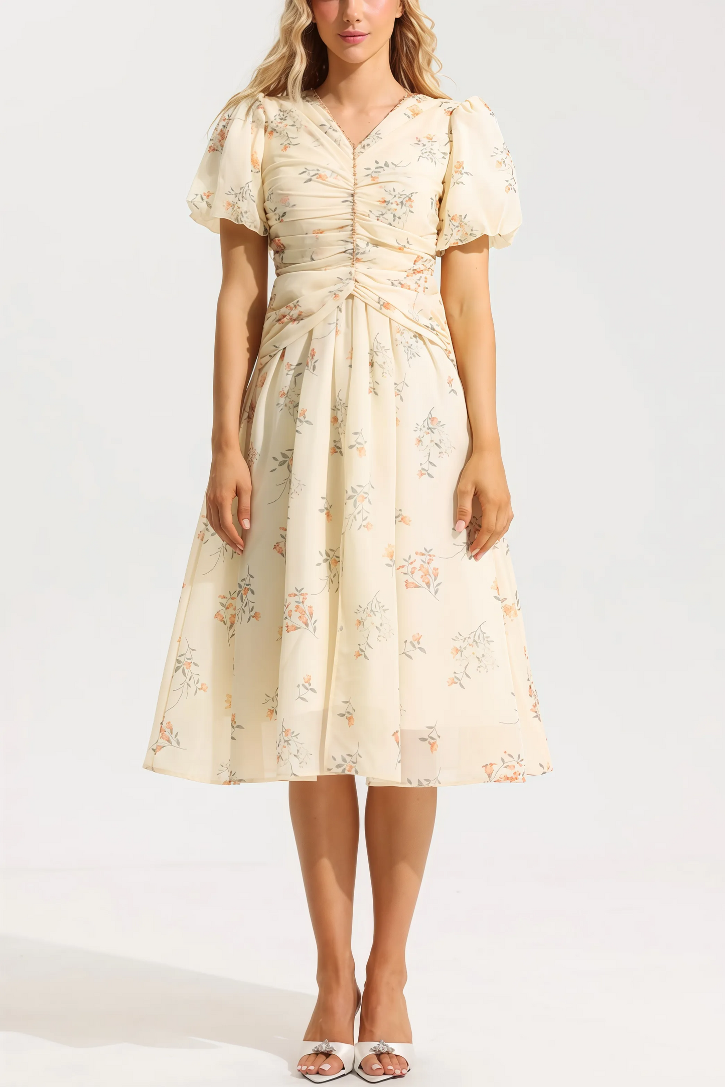Liselotte - Charmante Midi-Jurk met Bloemenprint en V-Hals