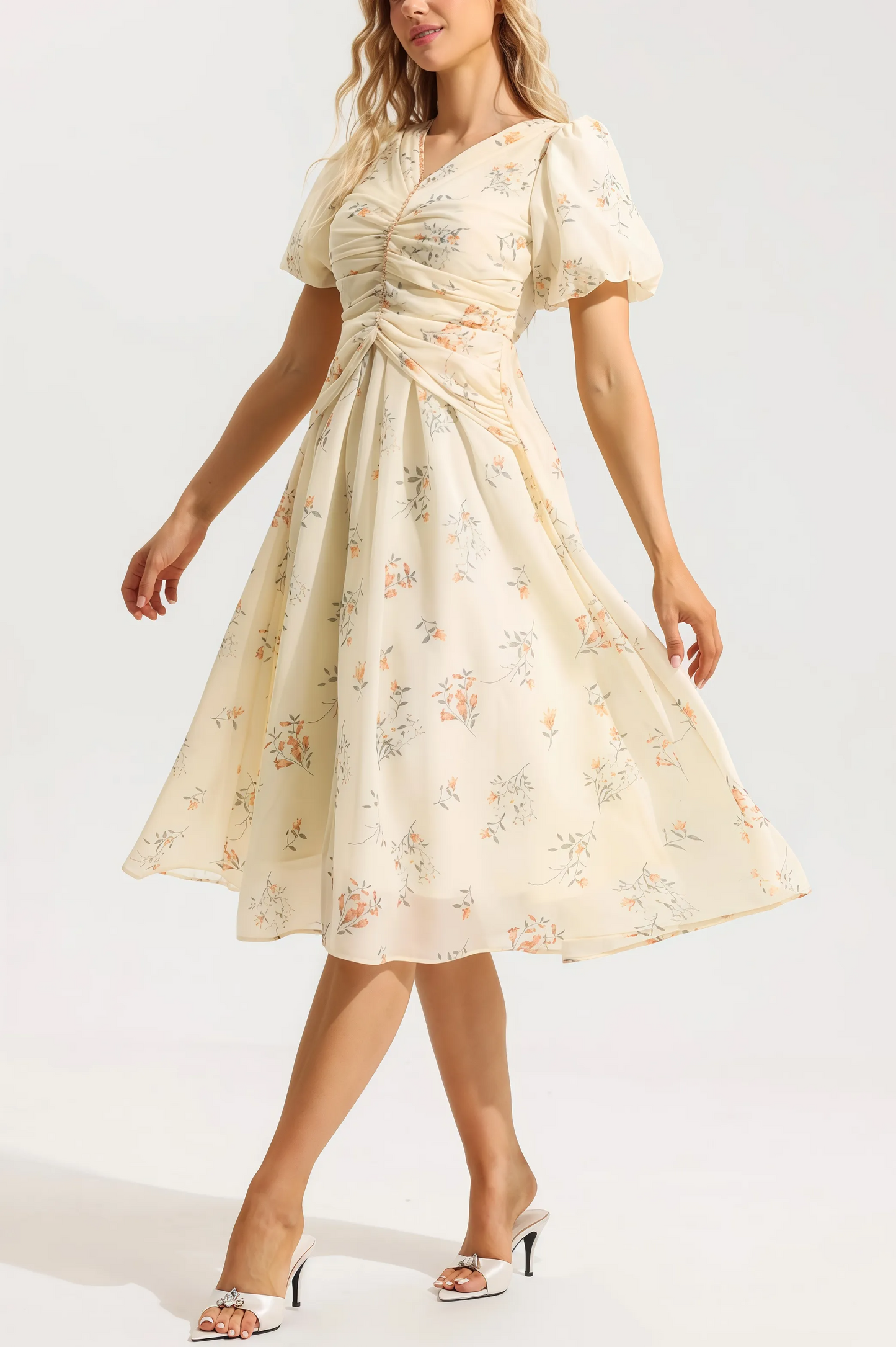 Liselotte - Charmante Midi-Jurk met Bloemenprint en V-Hals