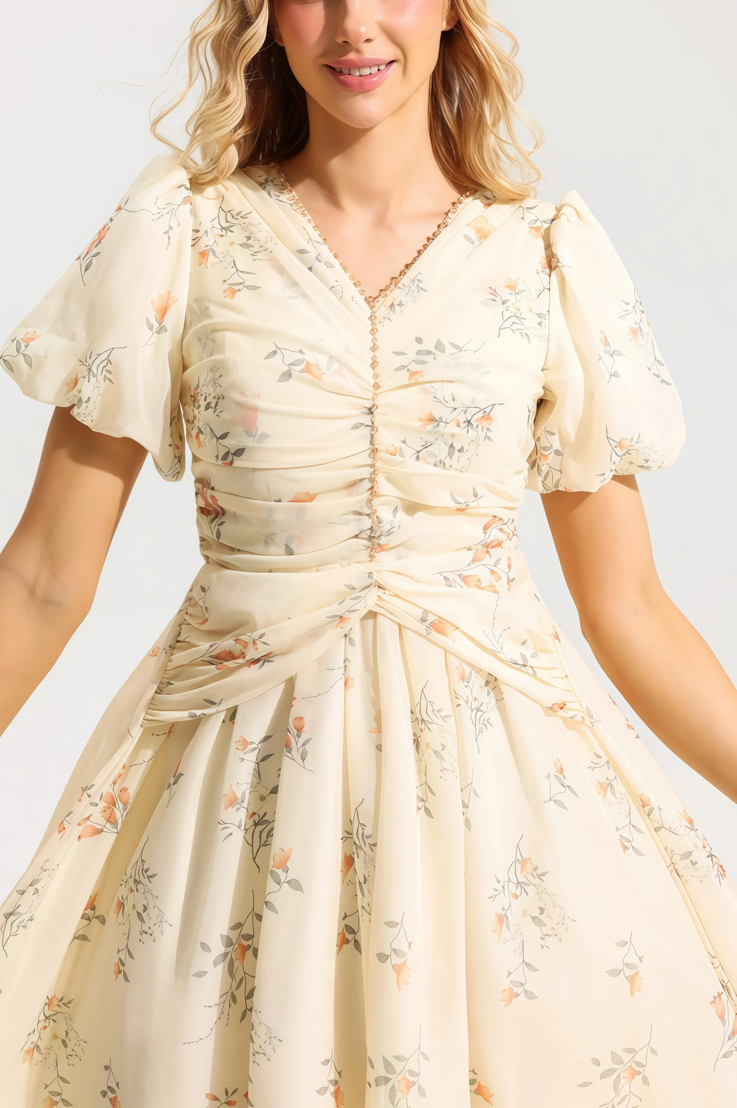 Liselotte - Charmante Midi-Jurk met Bloemenprint en V-Hals