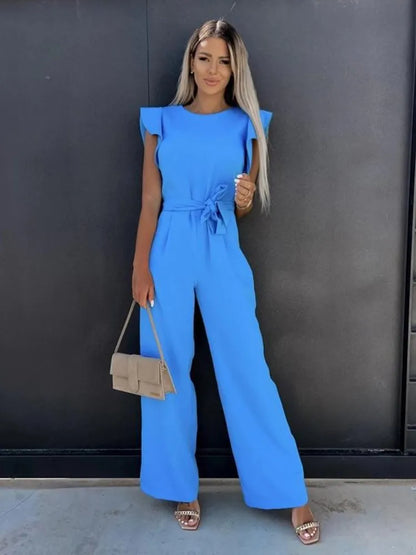 Melina - Jumpsuit met Ruches Mouwen & Ceintuur