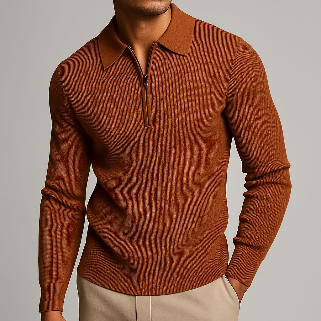 Heren Quarter-Zip Trui met Wafelstructuur
