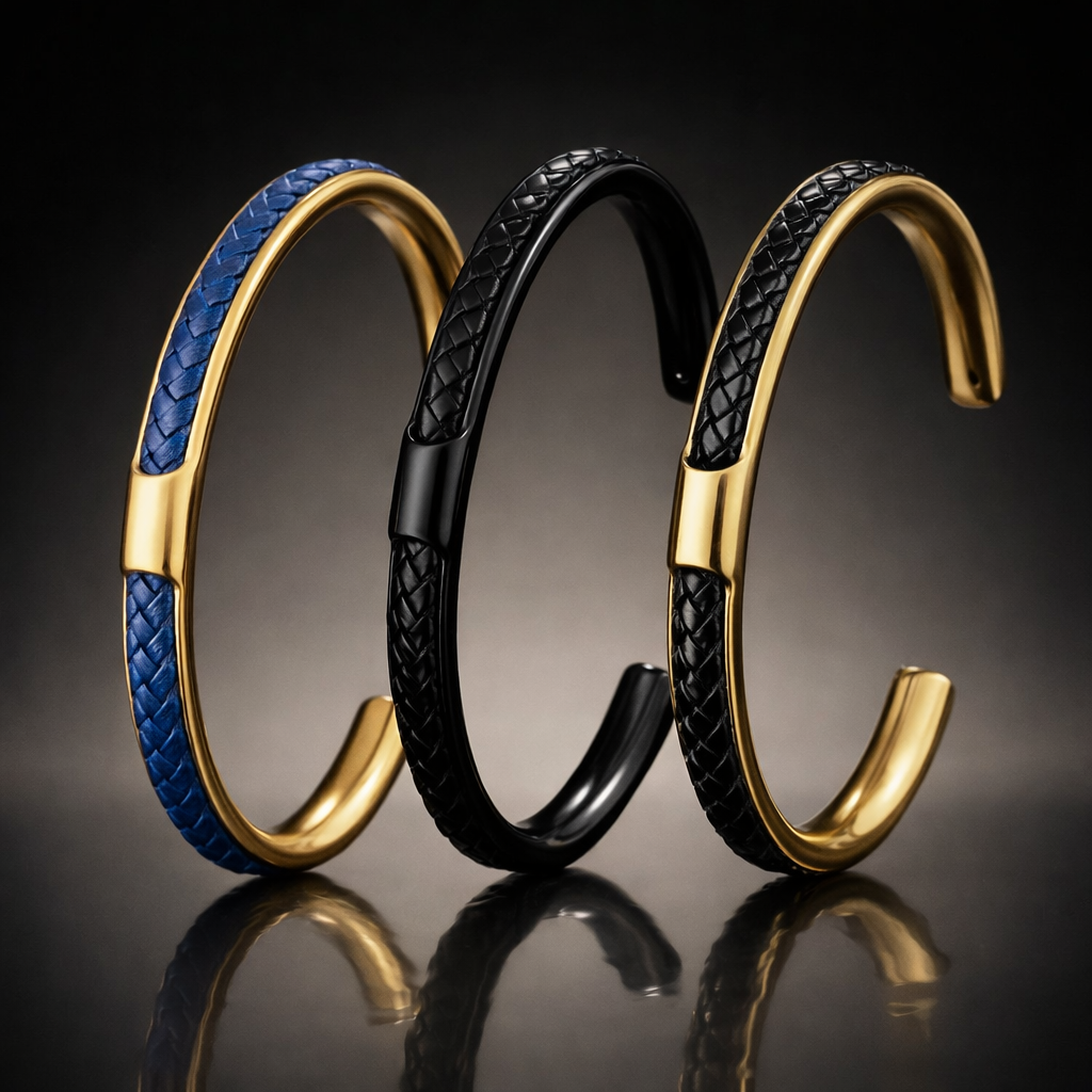 Heren Armband Leer en Roestvrij Staal – Gevlochten Manchet