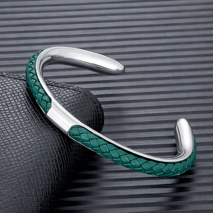 Heren Armband Leer en Roestvrij Staal – Gevlochten Manchet