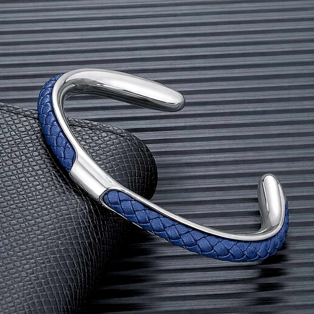 Heren Armband Leer en Roestvrij Staal – Gevlochten Manchet
