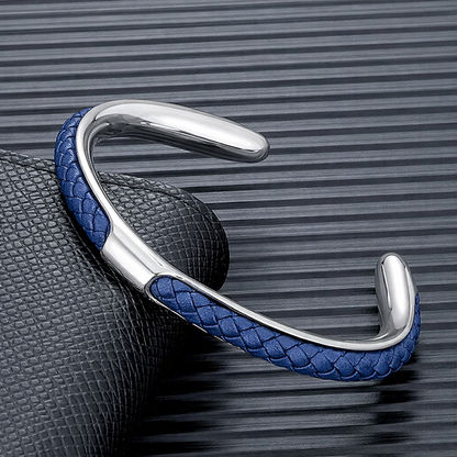 Heren Armband Leer en Roestvrij Staal – Gevlochten Manchet