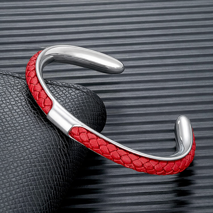 Heren Armband Leer en Roestvrij Staal – Gevlochten Manchet