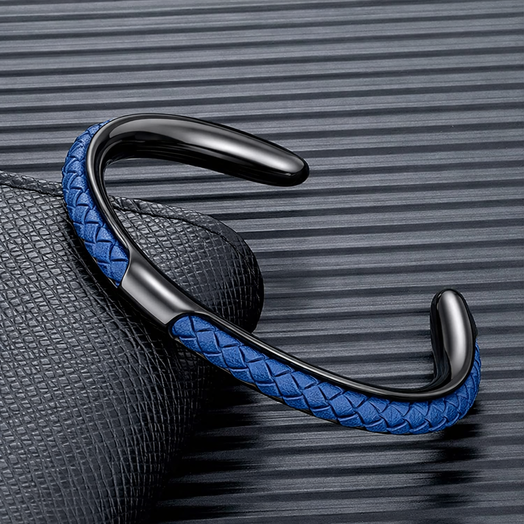 Heren Armband Leer en Roestvrij Staal – Gevlochten Manchet