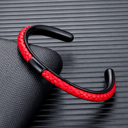 Heren Armband Leer en Roestvrij Staal – Gevlochten Manchet