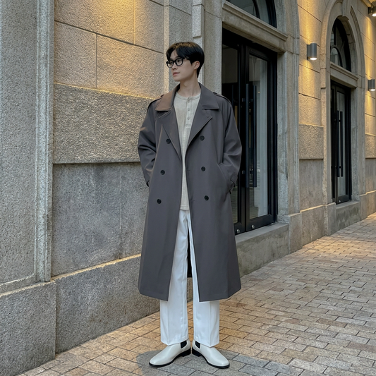 Heren Trenchcoat Dubbelrijs met Ceintuur - Klassieke Overjas