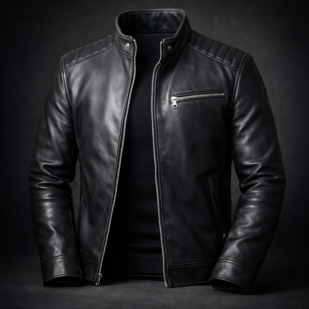 Heren Leren Jas met Gebrande Afwerking - Bikerstijl