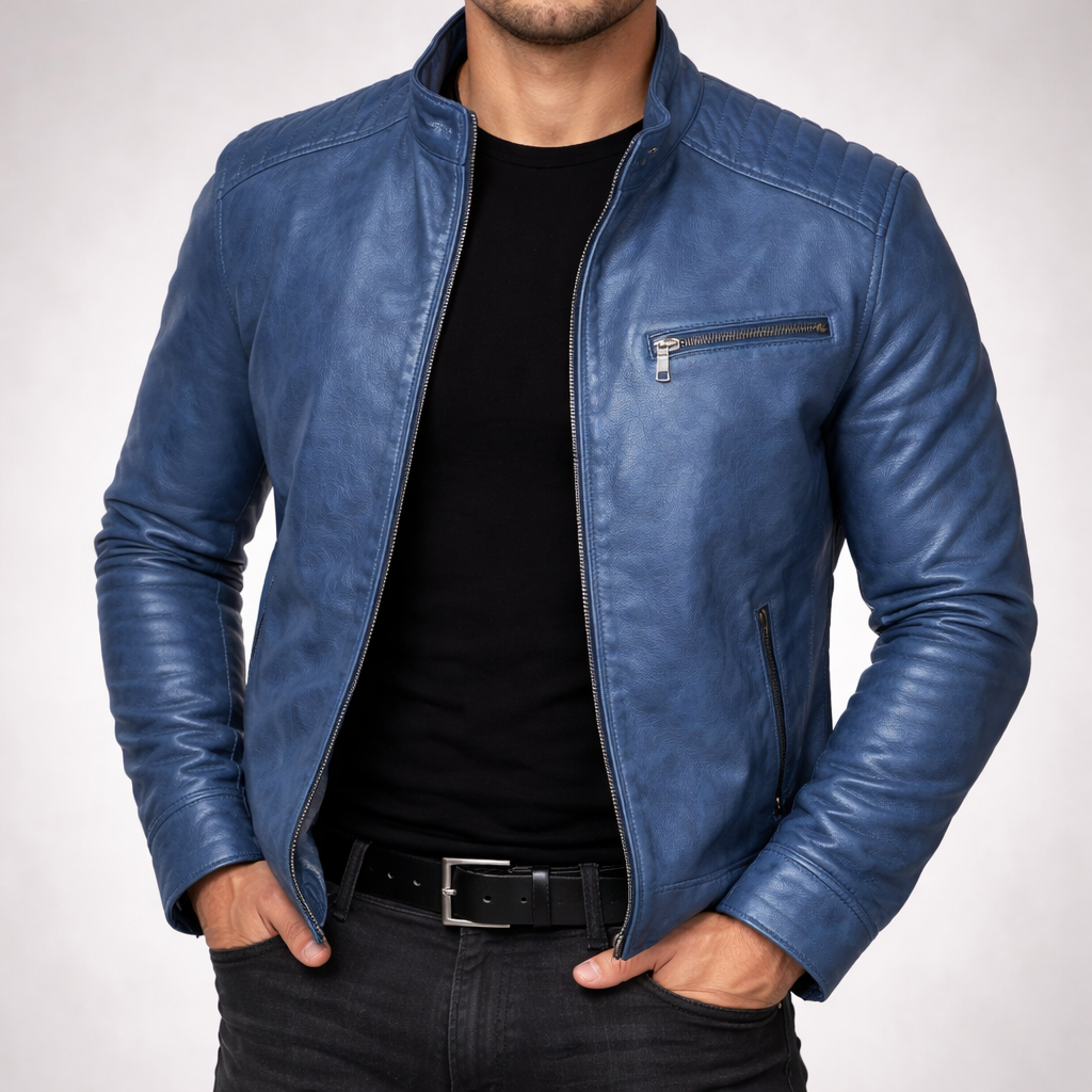 Heren Leren Jas met Gebrande Afwerking - Bikerstijl