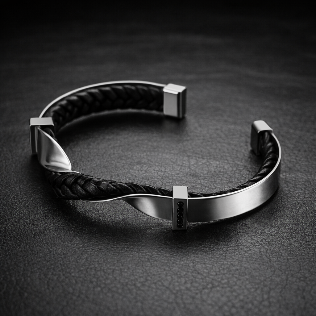 Heren Armband Gevlochten Leer en Staal