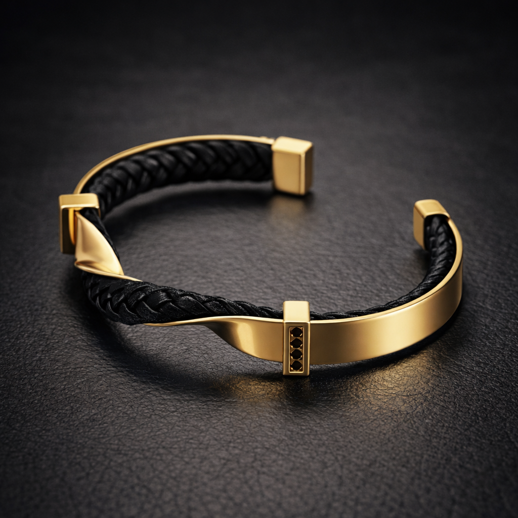Heren Armband Gevlochten Leer en Staal