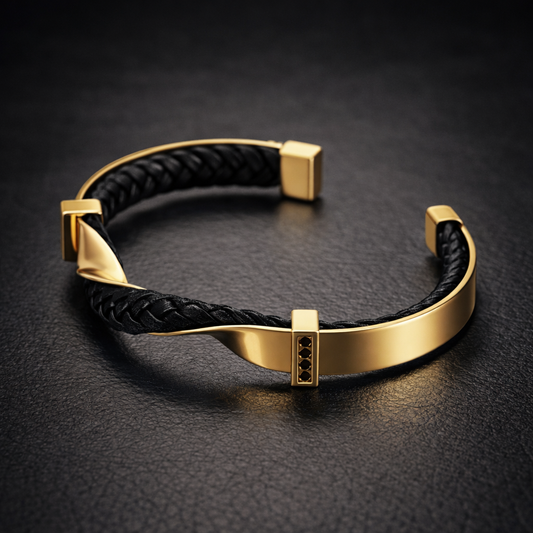 Heren Armband Gevlochten Leer en Staal