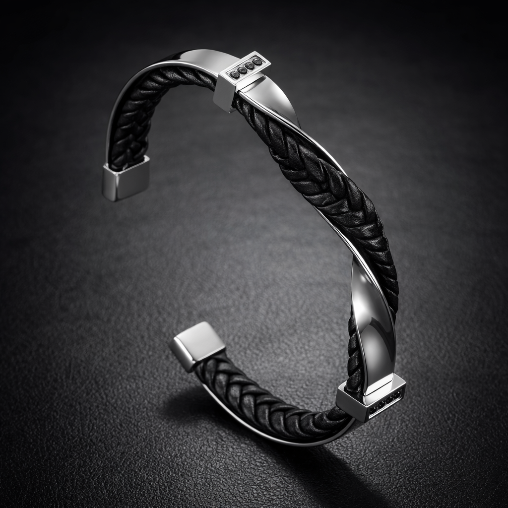 Heren Armband Gevlochten Leer en Staal