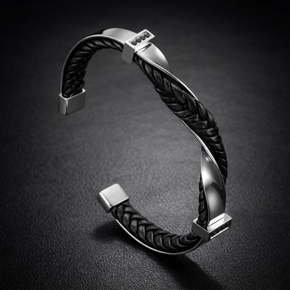 Heren Armband Gevlochten Leer en Staal