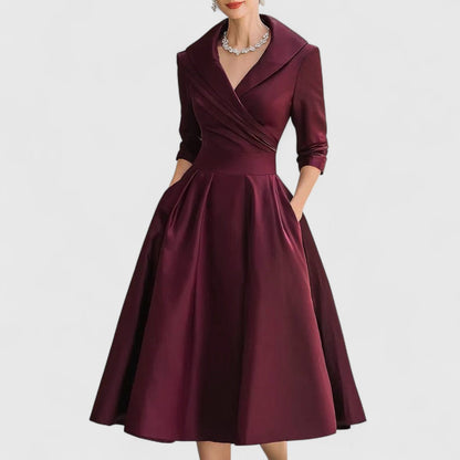 Dames Midi Jurk met V-hals en Driekwartmouwen