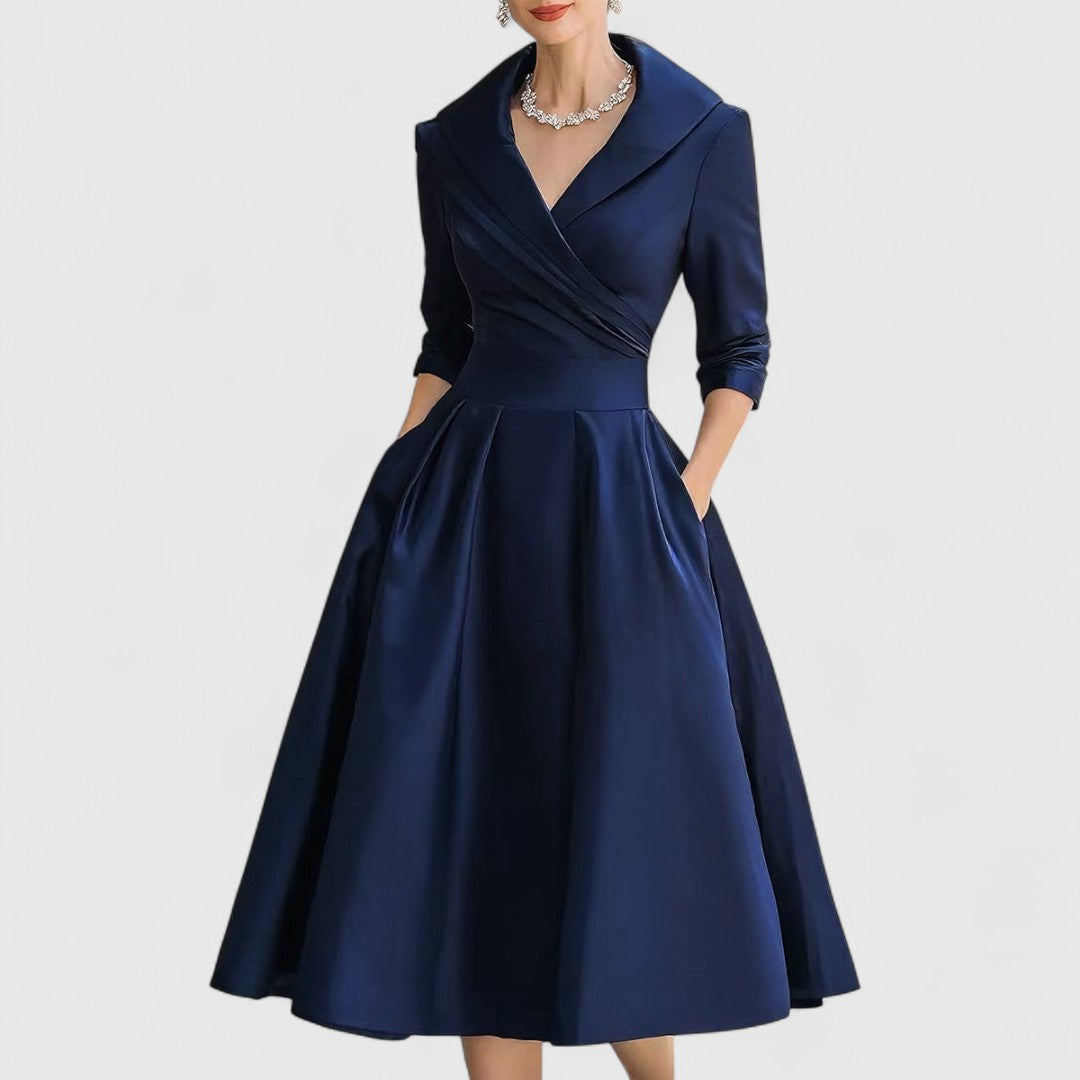 Dames Midi Jurk met V-hals en Driekwartmouwen