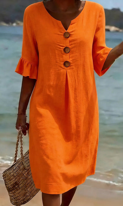 Dames Zomerjurk met Knoopsluiting en Losse Pasvorm