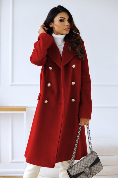 Wollen Dames Mantel met Twee Rijen Knopen – Warme Klassieke Look