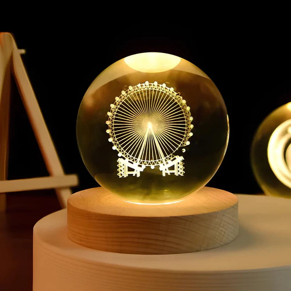 Lichtgevende Kristallen Bol met 3D Gravure Nachtlampje