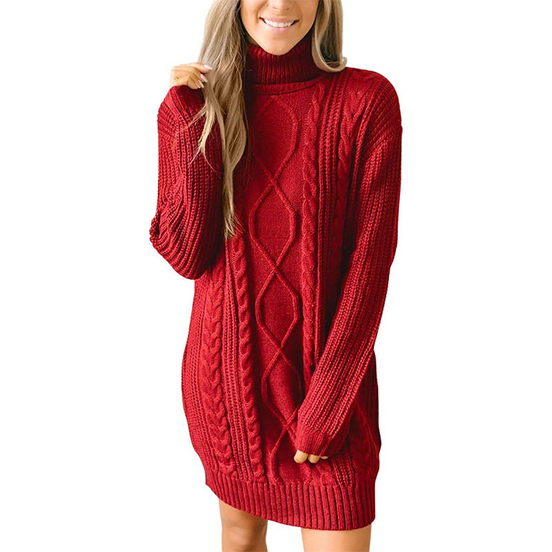 Dames Coltrui Jurk met Kabelbreisel – Sweaterjurk