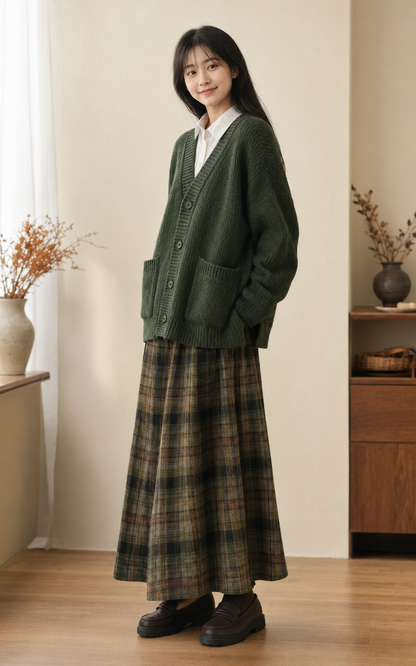 Ilani - Olijfgroen Gebreid V-Hals Vests
