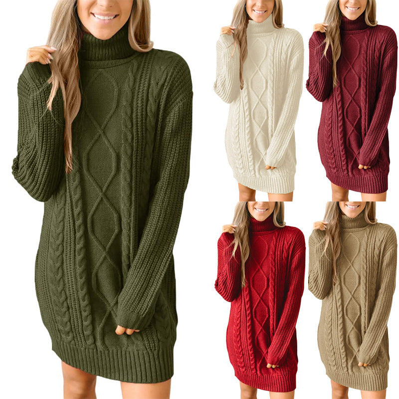 Dames Coltrui Jurk met Kabelbreisel – Sweaterjurk