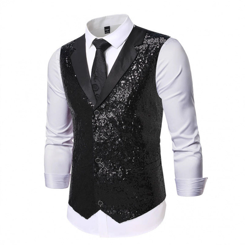 Heren Glitter Gilet met Satijnen Kraag - Feestelijk Vest