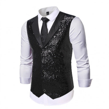 Heren Glitter Gilet met Satijnen Kraag - Feestelijk Vest