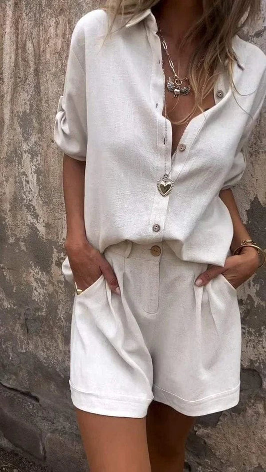 Lumith - Stijlvolle Casual Linnen Set met Korte Broek en Overhemd
