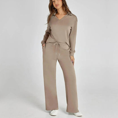 Dames Loungewear Set met V-halssweater en Wijde Comfybroek