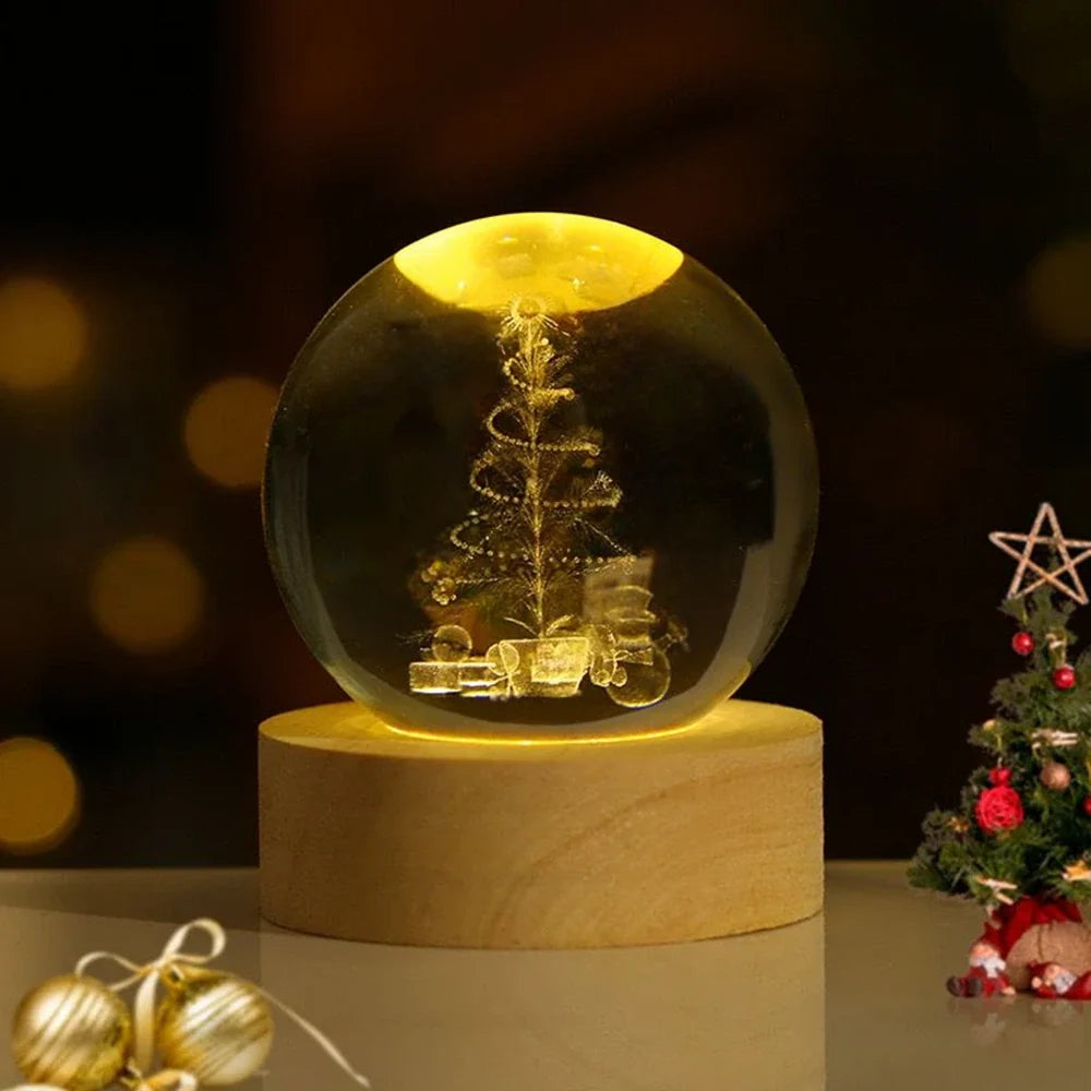 Lichtgevende Kristallen Bol met 3D Gravure Nachtlampje