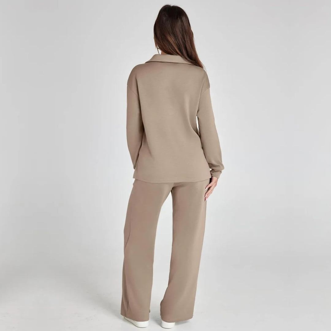 Dames Luxe Loungewear Set – Comfy V-hals Top en Broek van Zacht Katoen, Perfect voor Thuis en Ontspanning