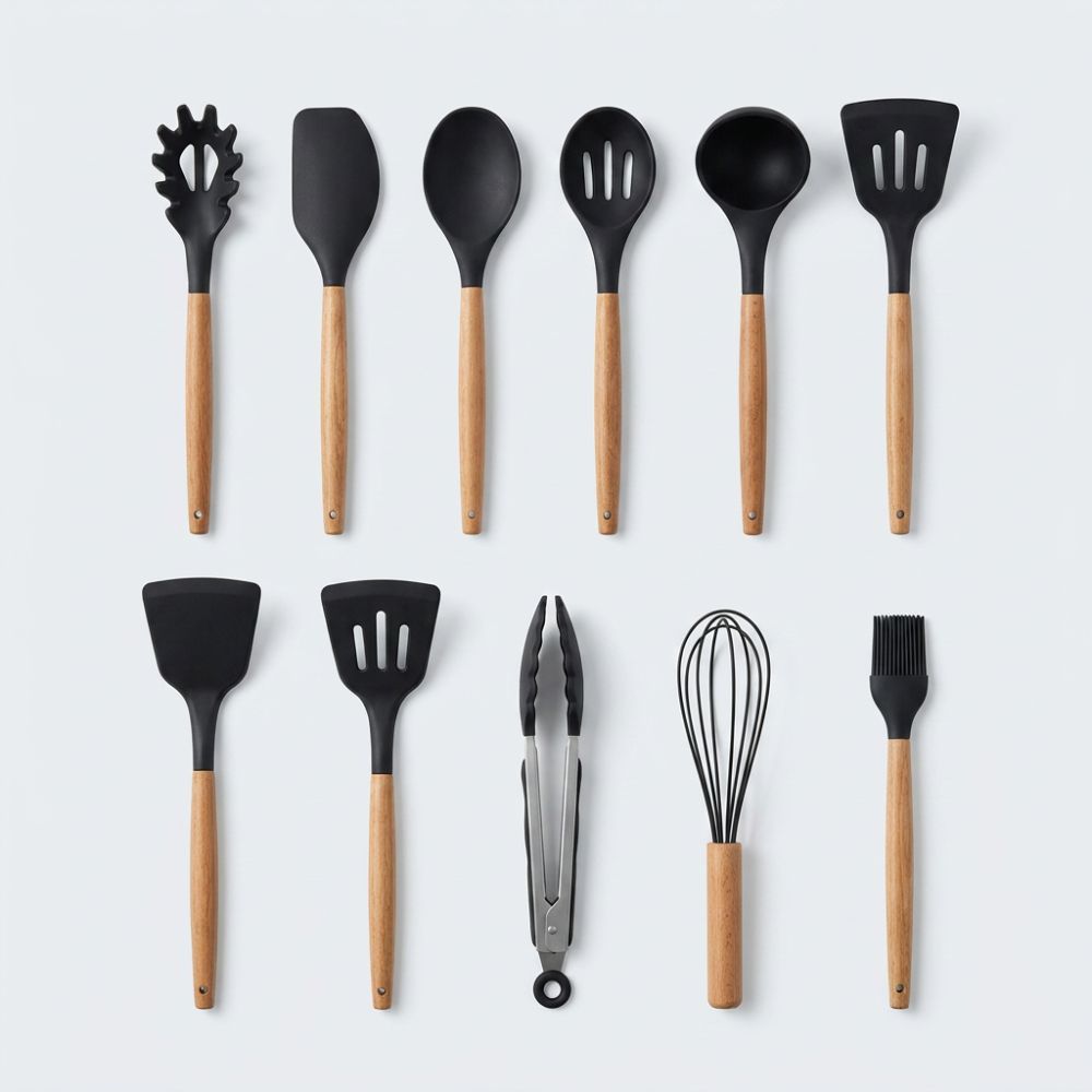 Keukengerei Set Siliconen met Houten Handvatten