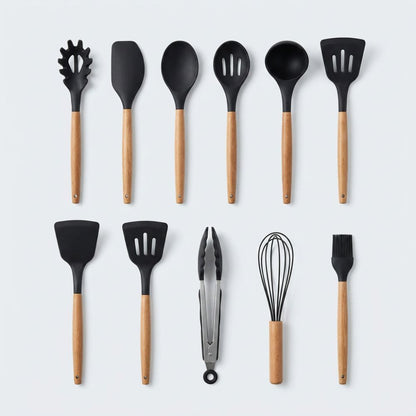 Keukengerei Set Siliconen met Houten Handvatten
