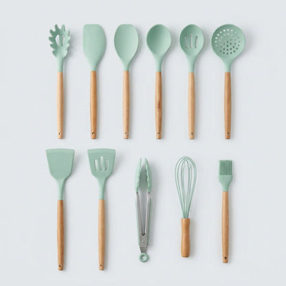 Keukengerei Set Siliconen met Houten Handvatten