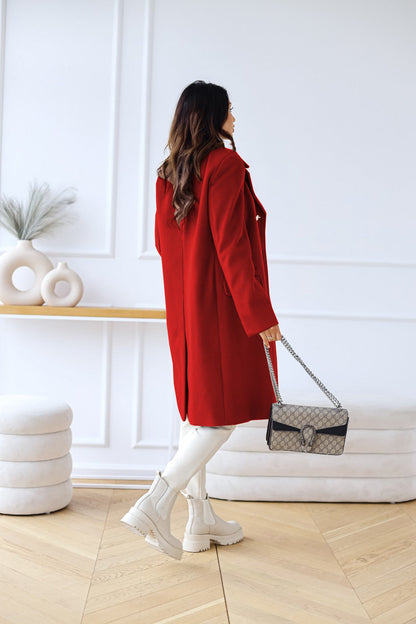 Wollen Dames Mantel met Twee Rijen Knopen – Warme Klassieke Look