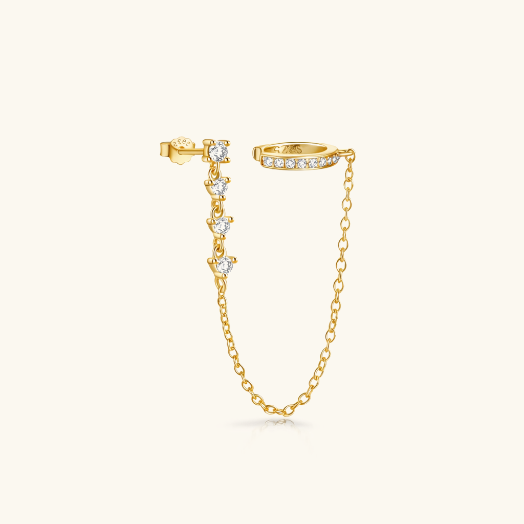 Dames Chain Cuff Oorbellen met Diamantaccenten – Verguld