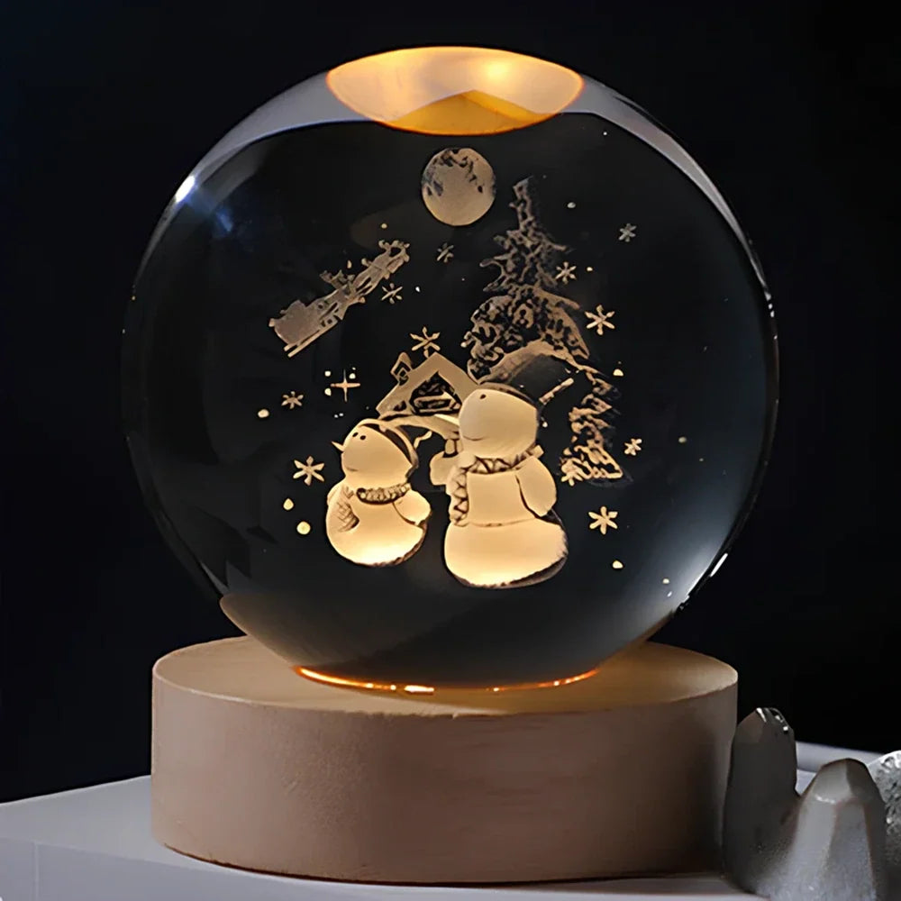 Lichtgevende Kristallen Bol met 3D Gravure Nachtlampje