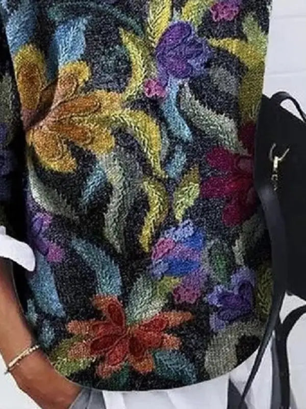 Dames Trui met Bloemenprint – Gebreide Pullover Fantasieprint