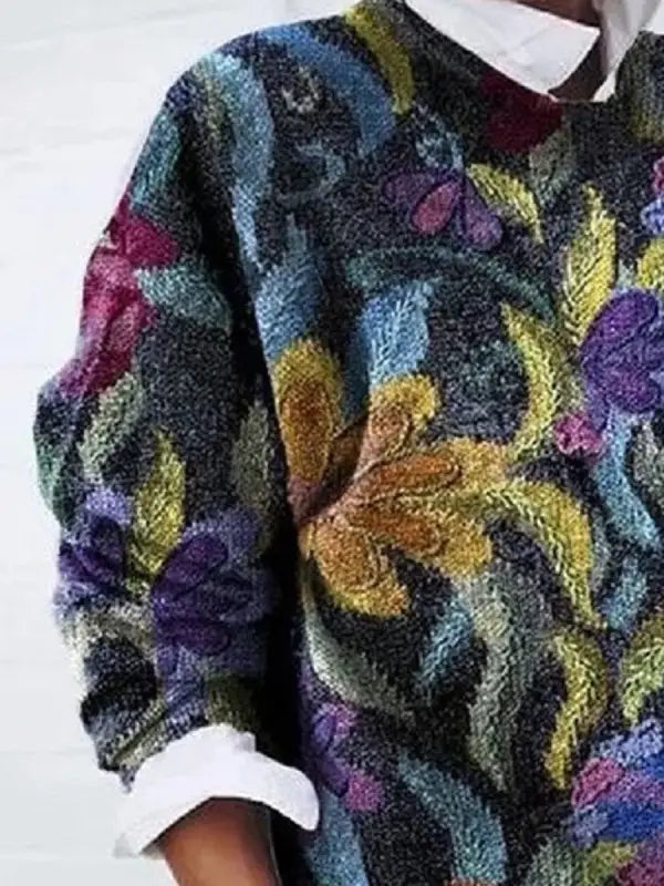 Dames Trui met Bloemenprint – Gebreide Pullover Fantasieprint