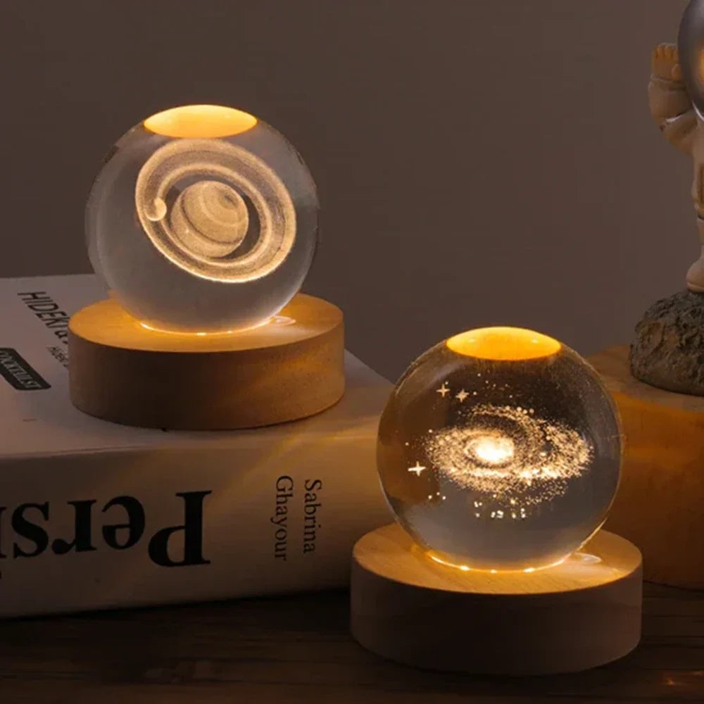 Lichtgevende Kristallen Bol met 3D Gravure Nachtlampje