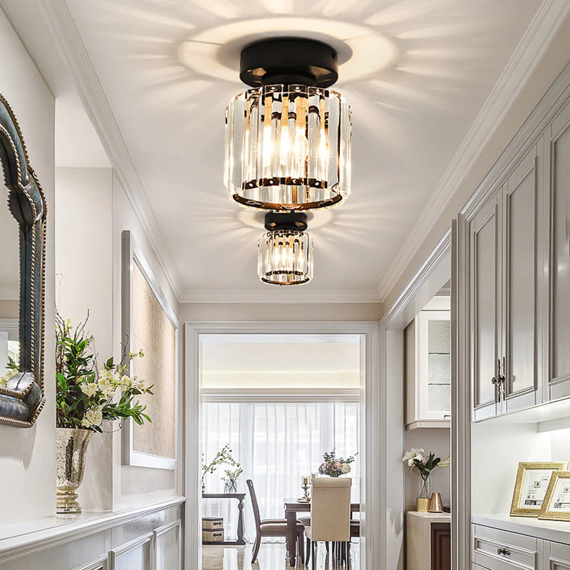 Plafondlamp Zwart met Kristallen Kap - Modern Design voor Hal en Woonkamer